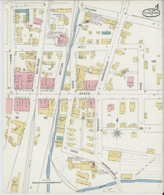 Sanborn Fire Insurance Map from Sharon, Mercer County, Pennsylvania (1893), Sheet #0004 - Historic Sanborn Fire Insurance Map Print, vintage old map wall art, antique decor, genealogy gift, Pennsylvania Pennsylvania map