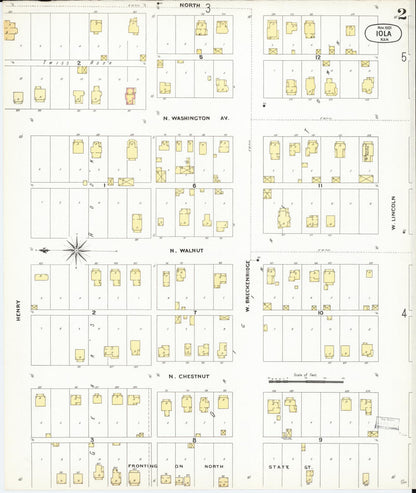 Sanborn Fire Insurance Map from Iola, Allen County, Kansas (1901), Sheet #0002 - Complete Map Set gallery image, historic Sanborn map, vintage wall art, Kansas Kansas