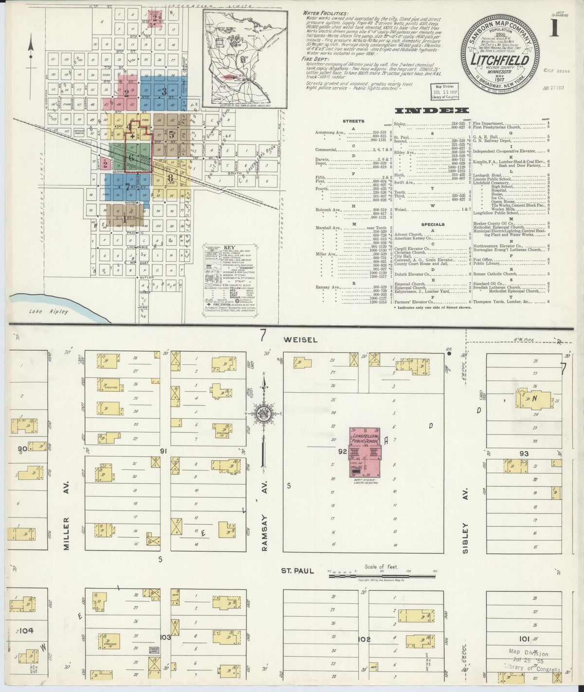 Sanborn Fire Insurance Map from Litchfield, Meeker County, Minnesota (1917), Sheet #0001 - Complete Map Set gallery image, historic Sanborn map, vintage wall art, Minnesota Minnesota