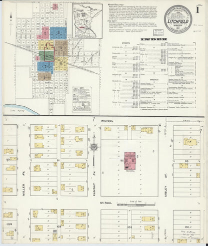 Sanborn Fire Insurance Map from Litchfield, Meeker County, Minnesota (1917), Sheet #0001 - Complete Map Set gallery image, historic Sanborn map, vintage wall art, Minnesota Minnesota