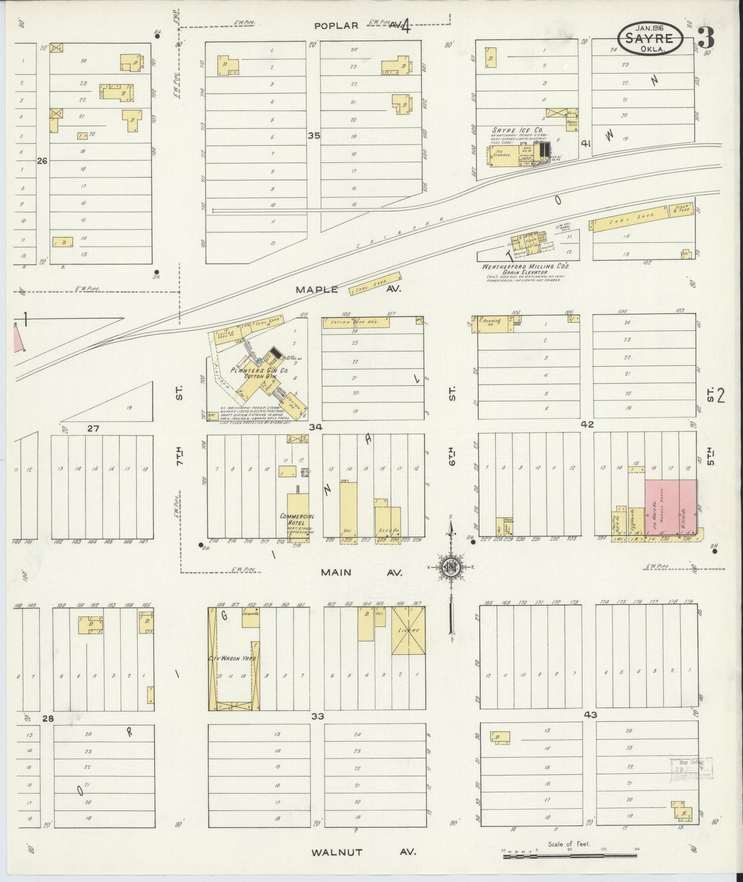 Sanborn Fire Insurance Map from Sayre, Beckham County, Oklahoma (1916), Sheet #0003 - Complete Map Set gallery image, historic Sanborn map, vintage wall art, Oklahoma Oklahoma