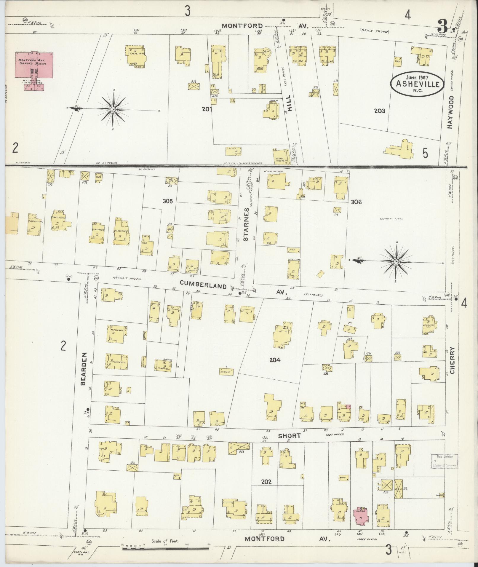 Sanborn Fire Insurance Map from Asheville, Buncombe County, North Carolina (1907), Sheet #0003 - Complete Map Set gallery image, historic Sanborn map, vintage wall art, North Carolina North Carolina