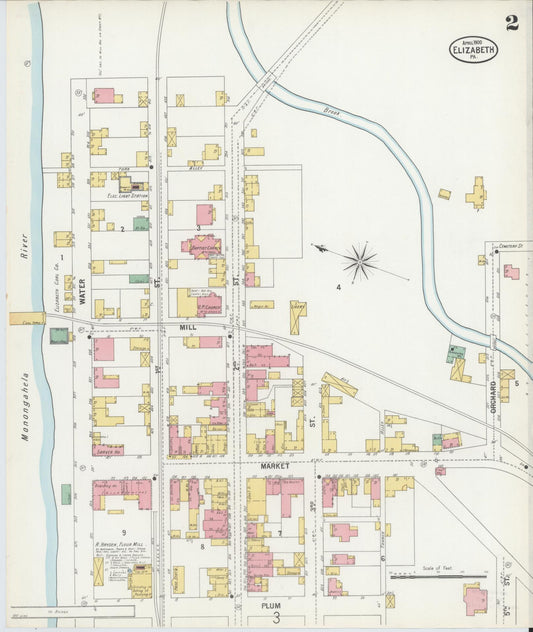 Sanborn Fire Insurance Map from Elizabeth, Allegheny County, Pennsylvania (1900), Sheet #0002 - Historic Sanborn Fire Insurance Map Print, vintage old map wall art, antique decor, genealogy gift, Pennsylvania Pennsylvania map