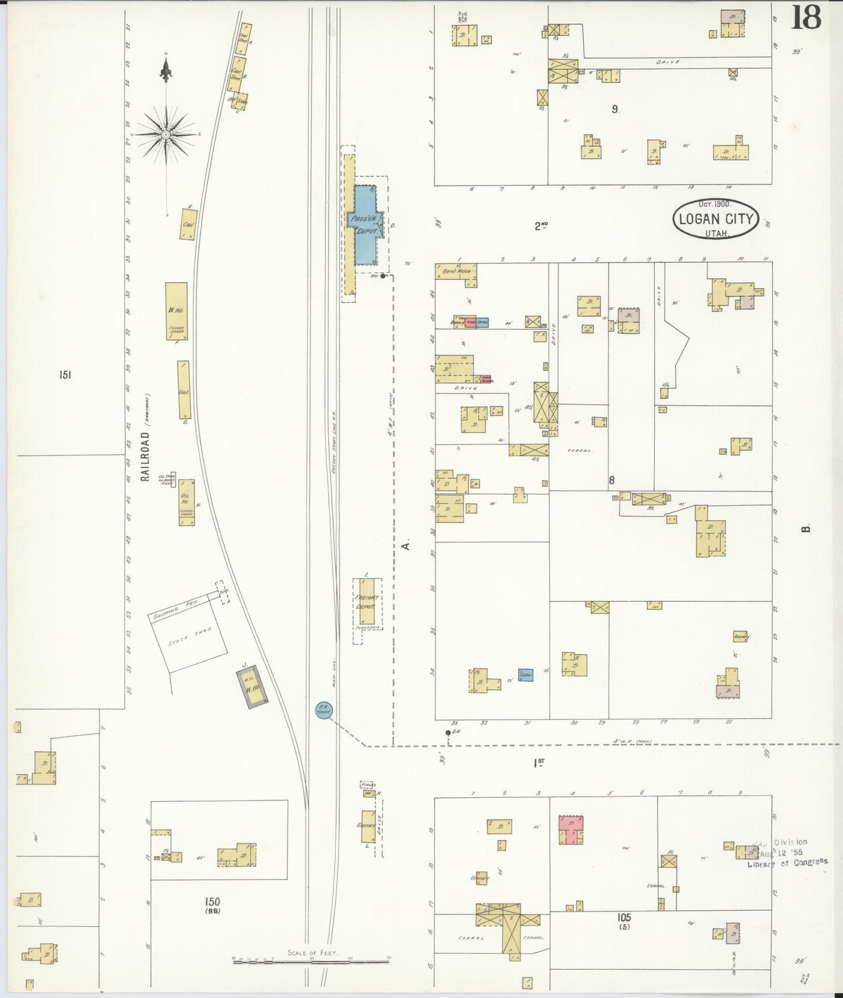 Sanborn Fire Insurance Map from Logan, Cache County, Utah (1900), Sheet #0018 - Complete Map Set gallery image, historic Sanborn map, vintage wall art, Utah Utah