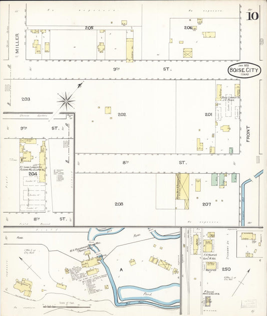 Sanborn Fire Insurance Map from Boise, Ada County, Idaho (1893), Sheet #0010 - Historic Sanborn Fire Insurance Map Print, vintage old map wall art, antique decor, genealogy gift, Idaho Idaho map