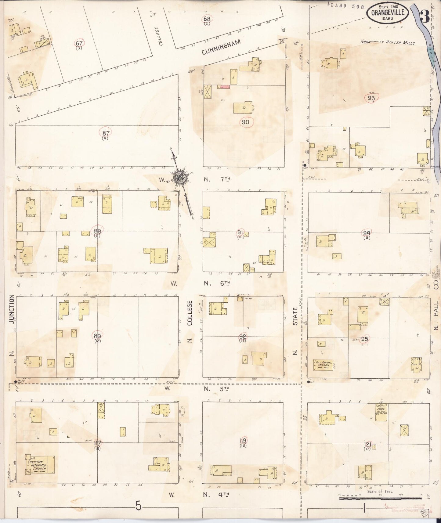 Sanborn Fire Insurance Map from Grangeville, Idaho County, Idaho (1941), Sheet #0003 - Historic Sanborn Fire Insurance Map Print, vintage old map wall art, antique decor, genealogy gift, Grangeville Idaho map