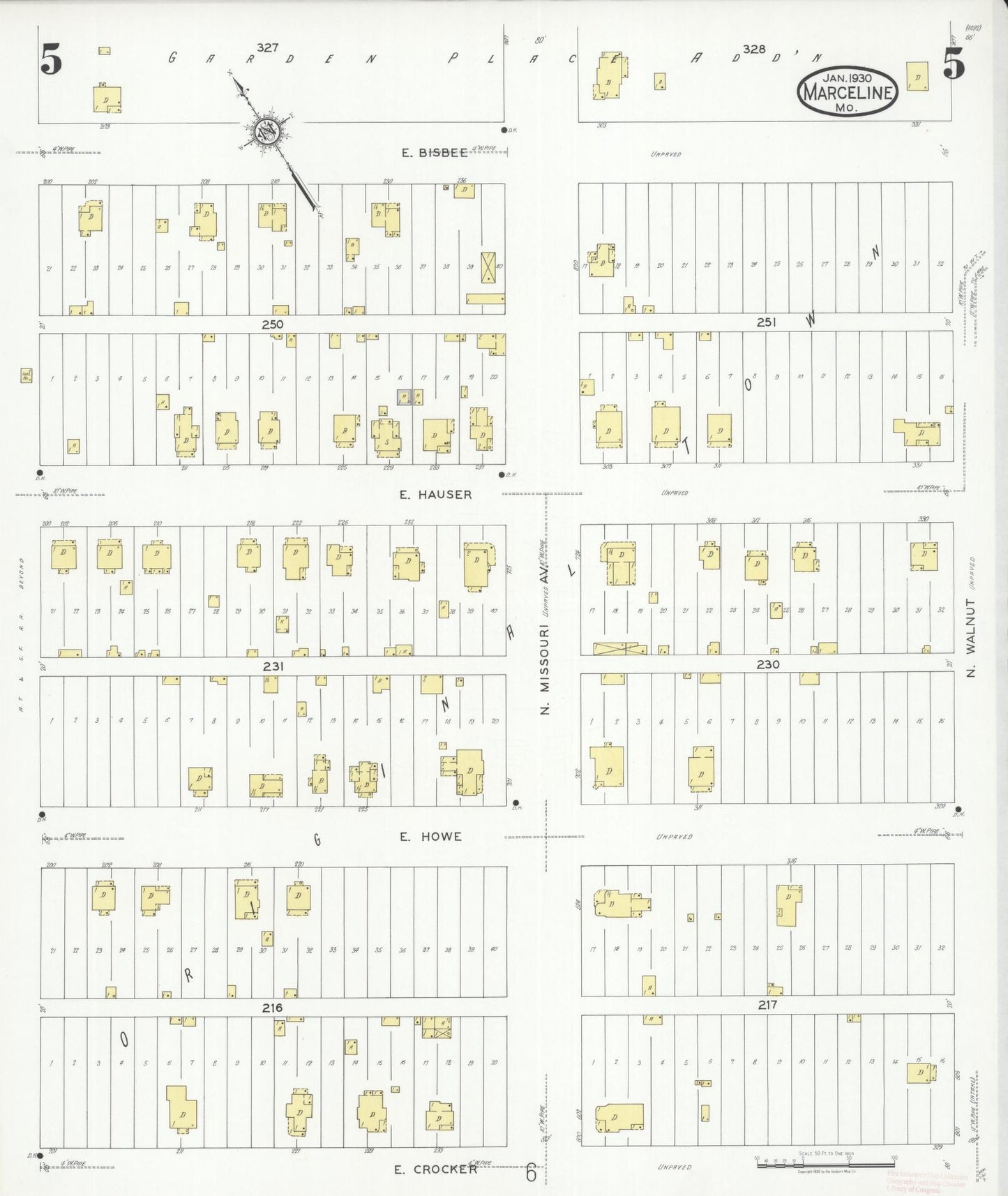 Sanborn Fire Insurance Map from Marceline, Linn County, Missouri (1930), Sheet #0005 - Complete Map Set gallery image, historic Sanborn map, vintage wall art, Missouri Missouri