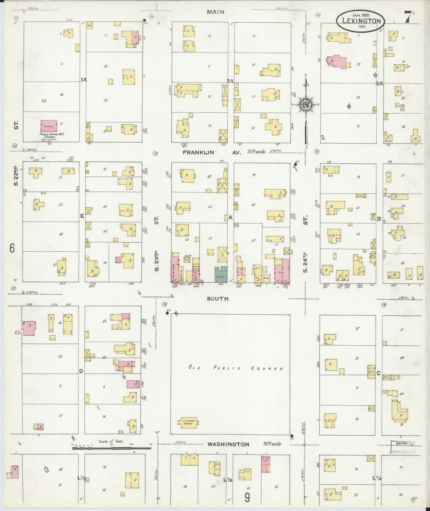 Sanborn Fire Insurance Map from Lexington, Lafayette County, Missouri (1910), Sheet #0007 - Complete Map Set gallery image, historic Sanborn map, vintage wall art, Missouri Missouri