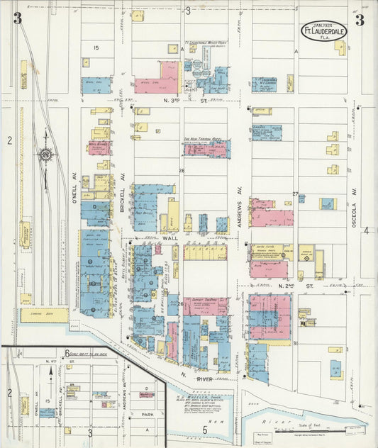 Sanborn Fire Insurance Map from Fort Lauderdale, Broward County, Florida (1924), Sheet #0003 - Historic Sanborn Fire Insurance Map Print, vintage old map wall art, antique decor, genealogy gift, Florida Florida map