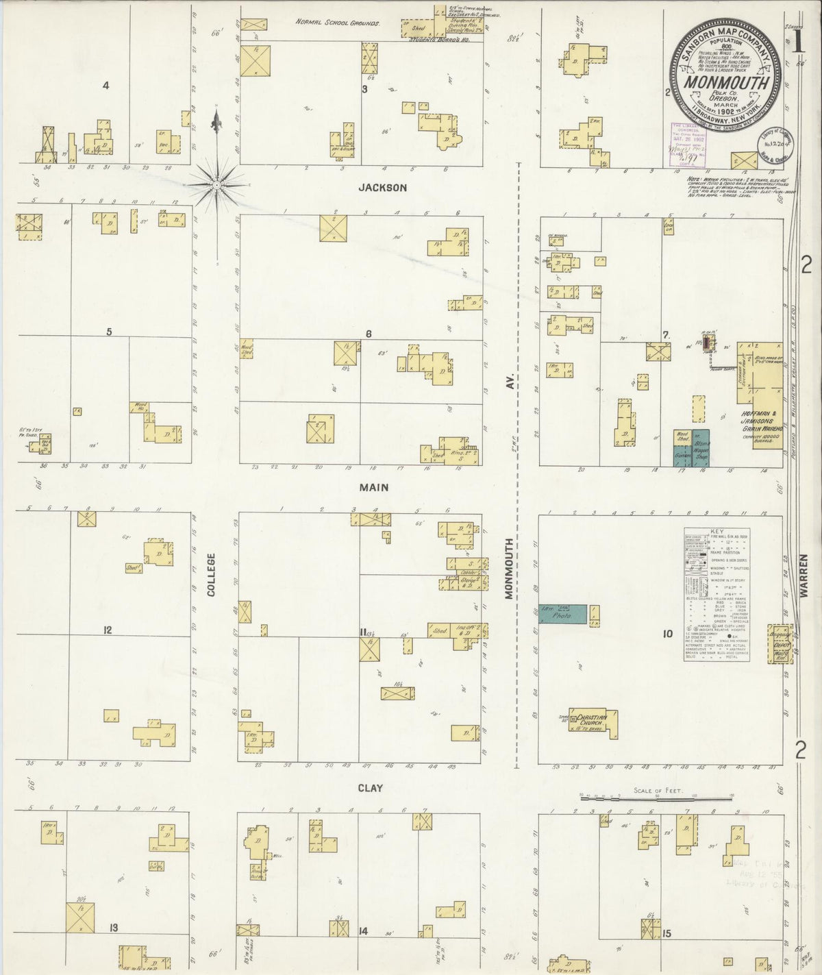 Sanborn Fire Insurance Map from Monmouth, Polk County, Oregon (1902), Sheet #0001 - Historic Sanborn Fire Insurance Map Print, vintage old map wall art, antique decor, genealogy gift, Oregon Oregon map