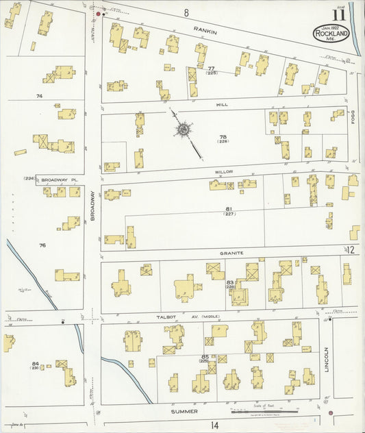 Sanborn Fire Insurance Map from Rockland, Knox County, Maine (1922), Sheet #0011 - Historic Sanborn Fire Insurance Map Print, vintage old map wall art, antique decor, genealogy gift, Maine Maine map