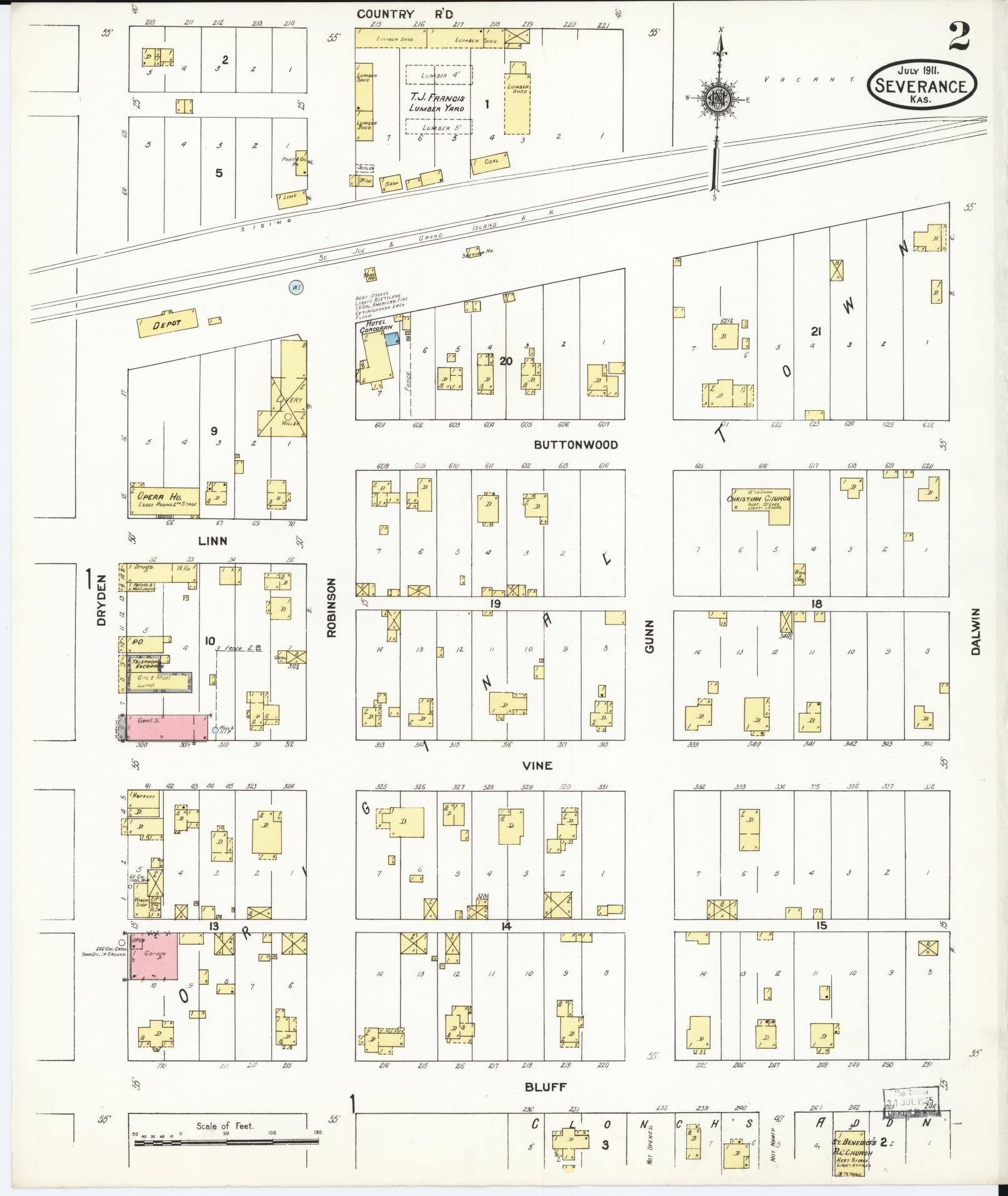 Sanborn Fire Insurance Map from Severance, Doniphan County, Kansas (1911), Sheet #0002 - Complete Map Set gallery image, historic Sanborn map, vintage wall art, Kansas Kansas