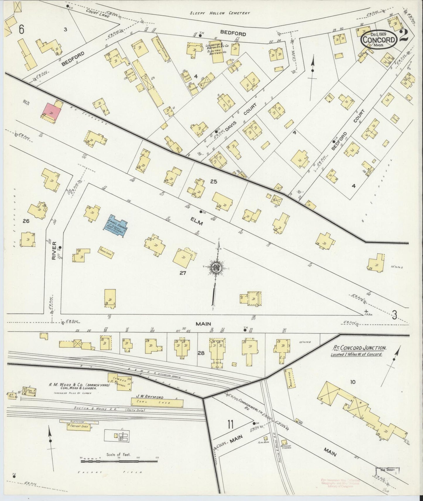 Sanborn Fire Insurance Map from Concord, Middlesex County, Massachusetts (1909), Sheet #0002 - Complete Map Set gallery image, historic Sanborn map, vintage wall art, Massachusetts Massachusetts