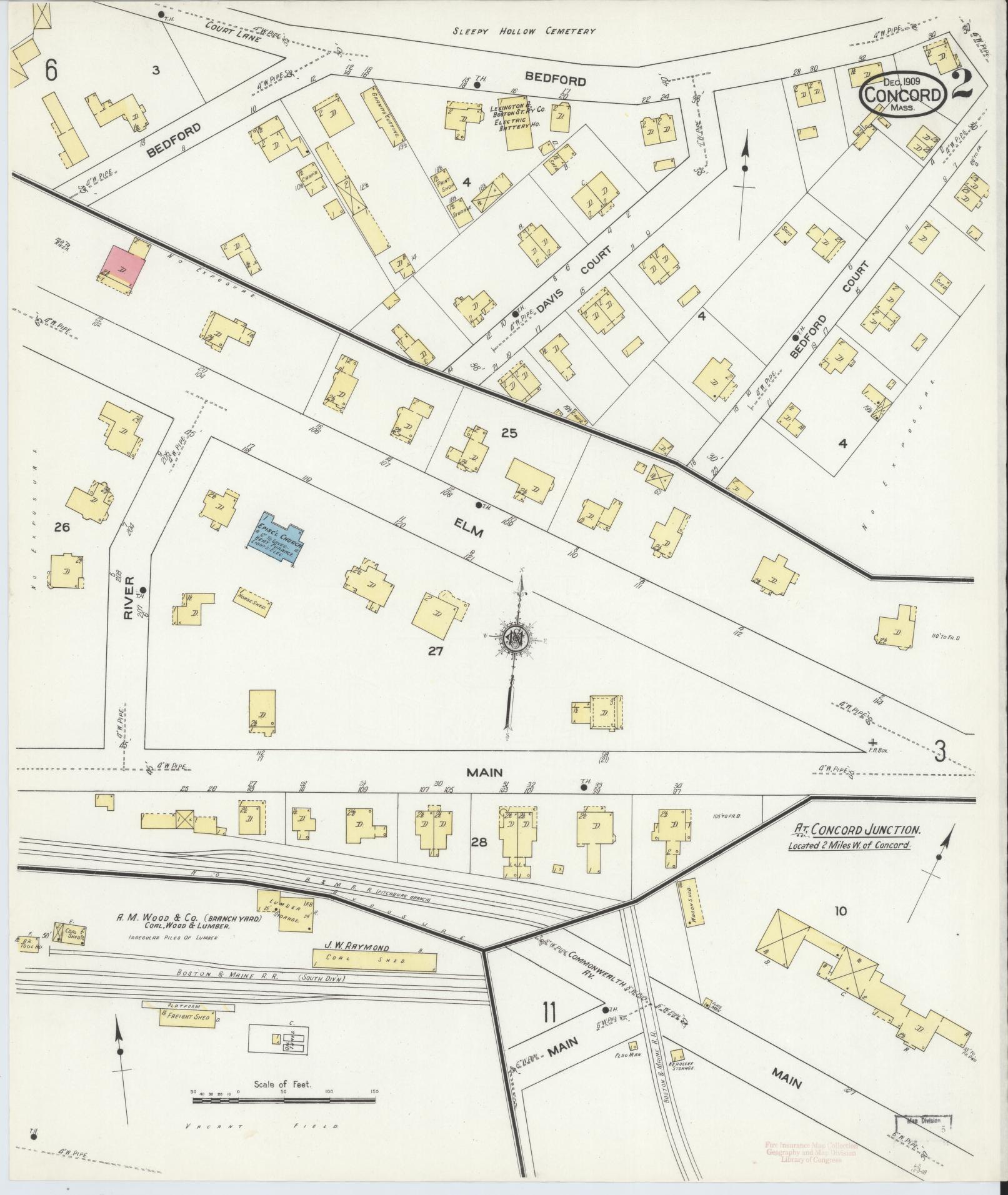 Sanborn Fire Insurance Map from Concord, Middlesex County, Massachusetts (1909), Sheet #0002 - Complete Map Set gallery image, historic Sanborn map, vintage wall art, Massachusetts Massachusetts