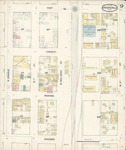 Sanborn Fire Insurance Map from Spokane, Spokane County, Washington (1890), Sheet #0009 - Complete Map Set gallery image, historic Sanborn map, vintage wall art, Washington Washington
