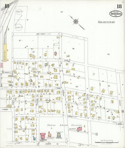Sanborn Fire Insurance Map from Brownwood, Brown County, Texas (1923), Sheet #0018 - Historic Sanborn Fire Insurance Map Print, vintage old map wall art, antique decor, genealogy gift, Texas Texas map