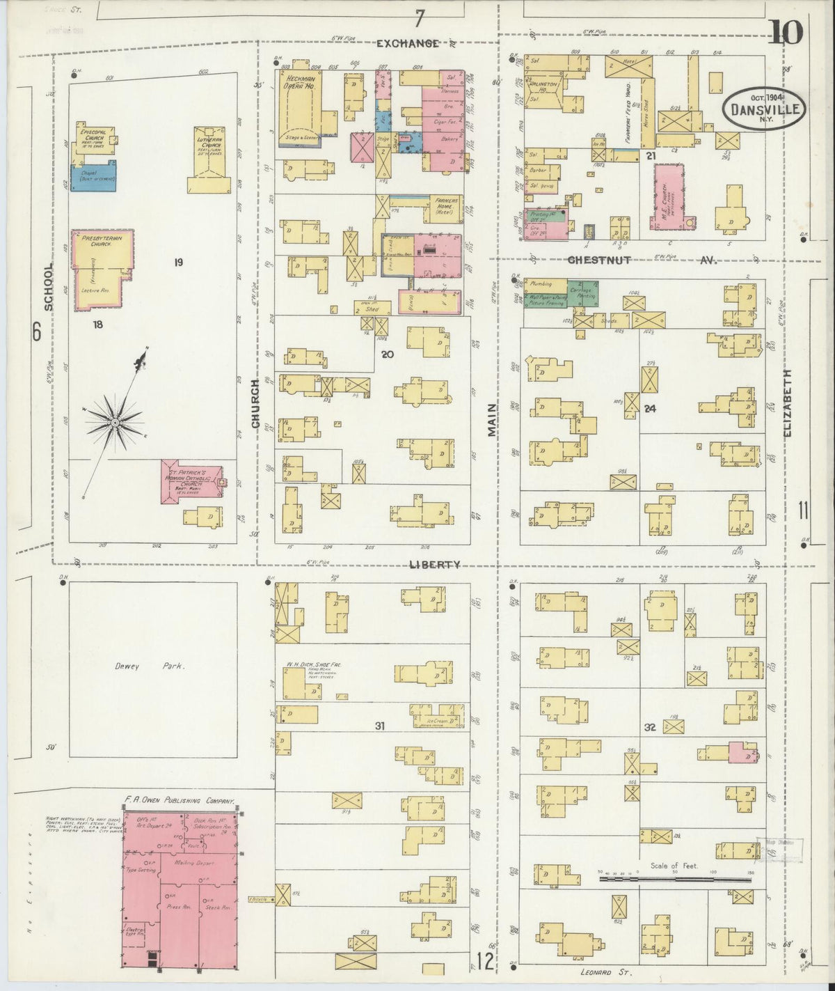 Sanborn Fire Insurance Map from Dansville, Livingston County, New York (1904), Sheet #0010 - Historic Sanborn Fire Insurance Map Print, vintage old map wall art, antique decor, genealogy gift, New York New York map