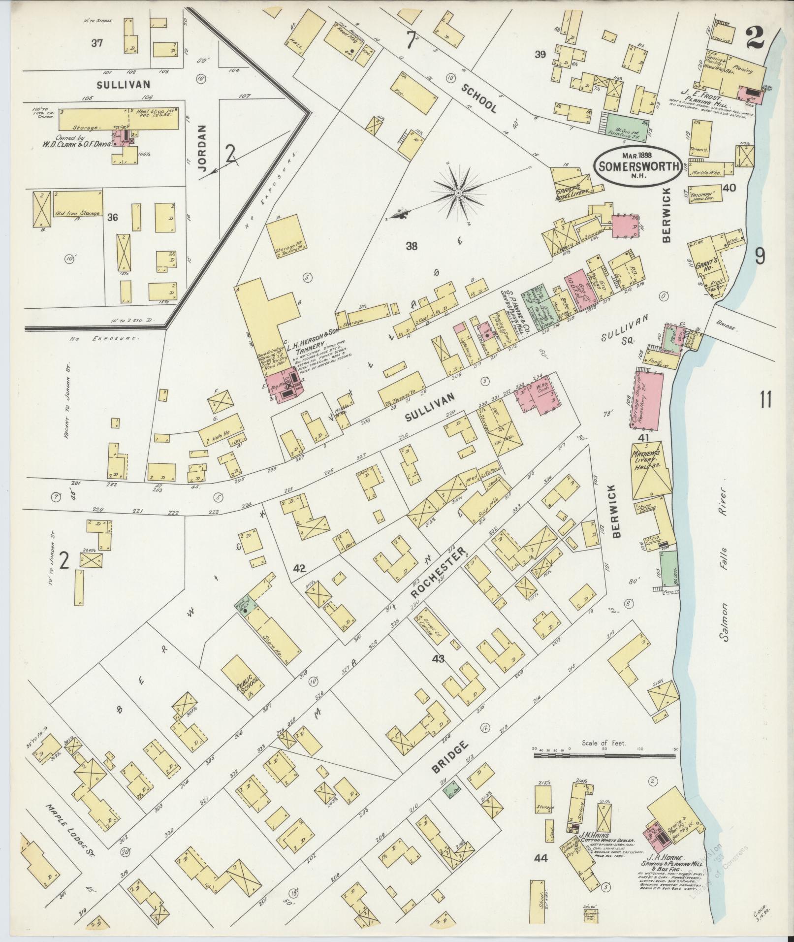 Sanborn Fire Insurance Map from Somersworth, Strafford County, New Hampshire (1898), Sheet #0002 - Complete Map Set gallery image, historic Sanborn map, vintage wall art, Maine Maine