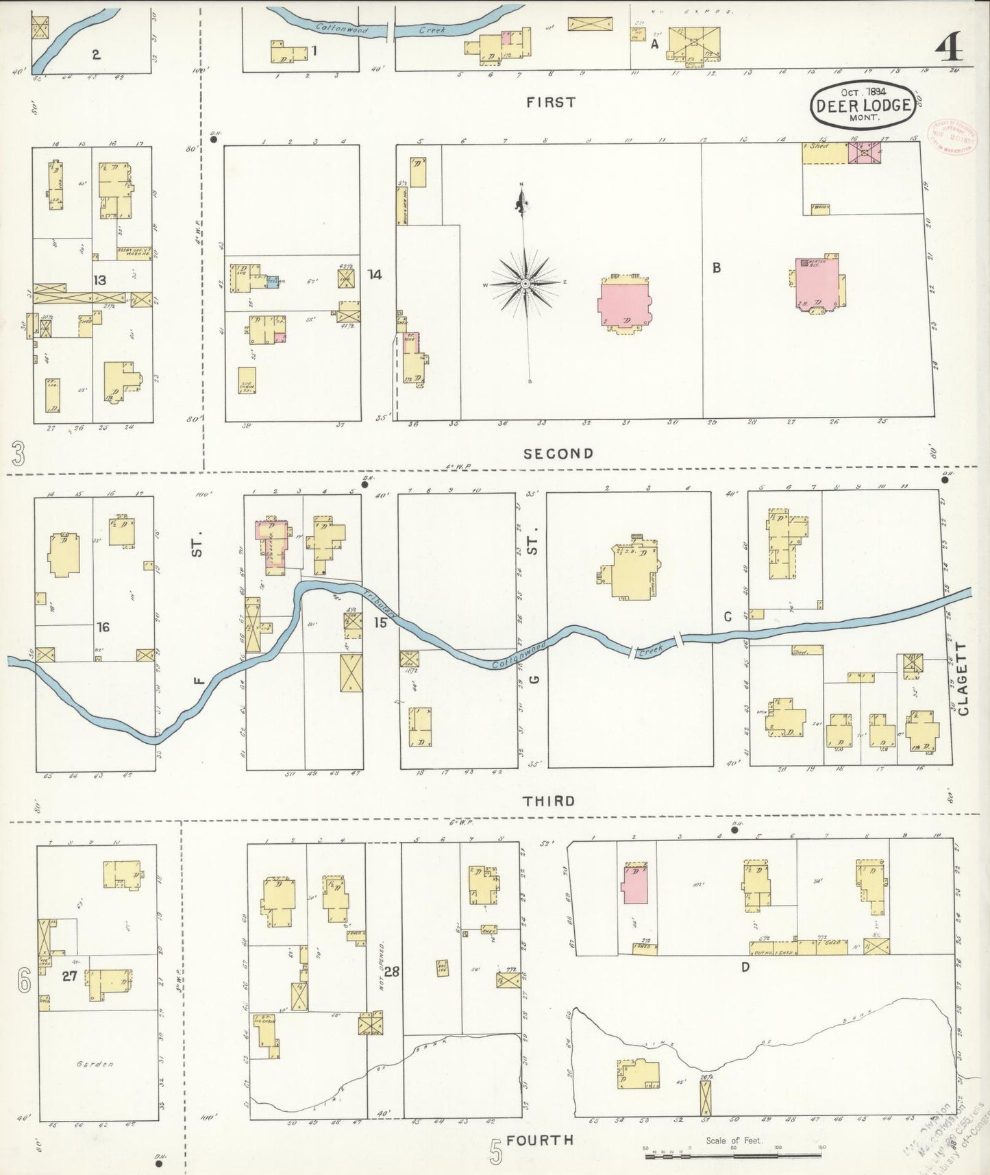 Sanborn Fire Insurance Map from Deer Lodge, Powell County, Montana (1894), Sheet #0004 - Historic Sanborn Fire Insurance Map Print, vintage old map wall art, antique decor, genealogy gift, Montana Montana map