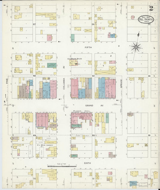 Sanborn Fire Insurance Map from Del Norte, Rio Grande County, Colorado (1907), Sheet #0002 - Historic Sanborn Fire Insurance Map Print, vintage old map wall art, antique decor, genealogy gift, Colorado Colorado map