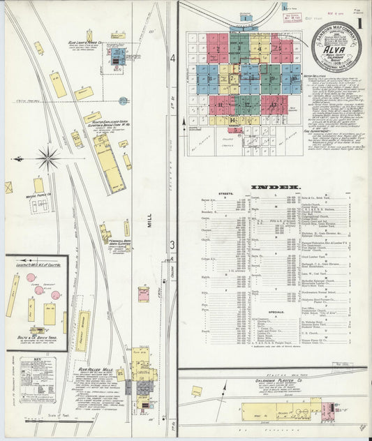 Sanborn Fire Insurance Map from Alva, Woods County, Oklahoma (1909), Sheet #0001 - Historic Sanborn Fire Insurance Map Print, vintage old map wall art, antique decor, genealogy gift, Oklahoma Oklahoma map