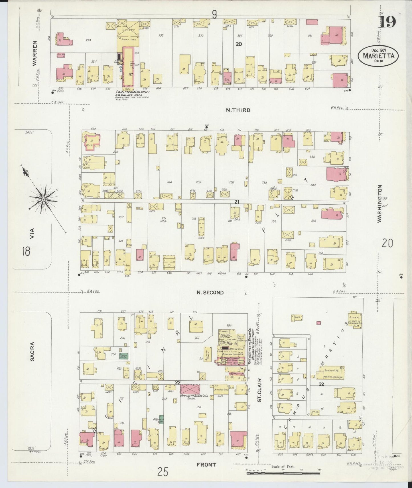 Sanborn Fire Insurance Map from Marietta, Washington County, Ohio (1907), Sheet #0019 - Historic Sanborn Fire Insurance Map Print, vintage old map wall art, antique decor, genealogy gift, Ohio Ohio map