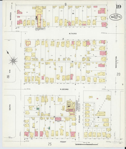 Sanborn Fire Insurance Map from Marietta, Washington County, Ohio (1907), Sheet #0019 - Historic Sanborn Fire Insurance Map Print, vintage old map wall art, antique decor, genealogy gift, Ohio Ohio map