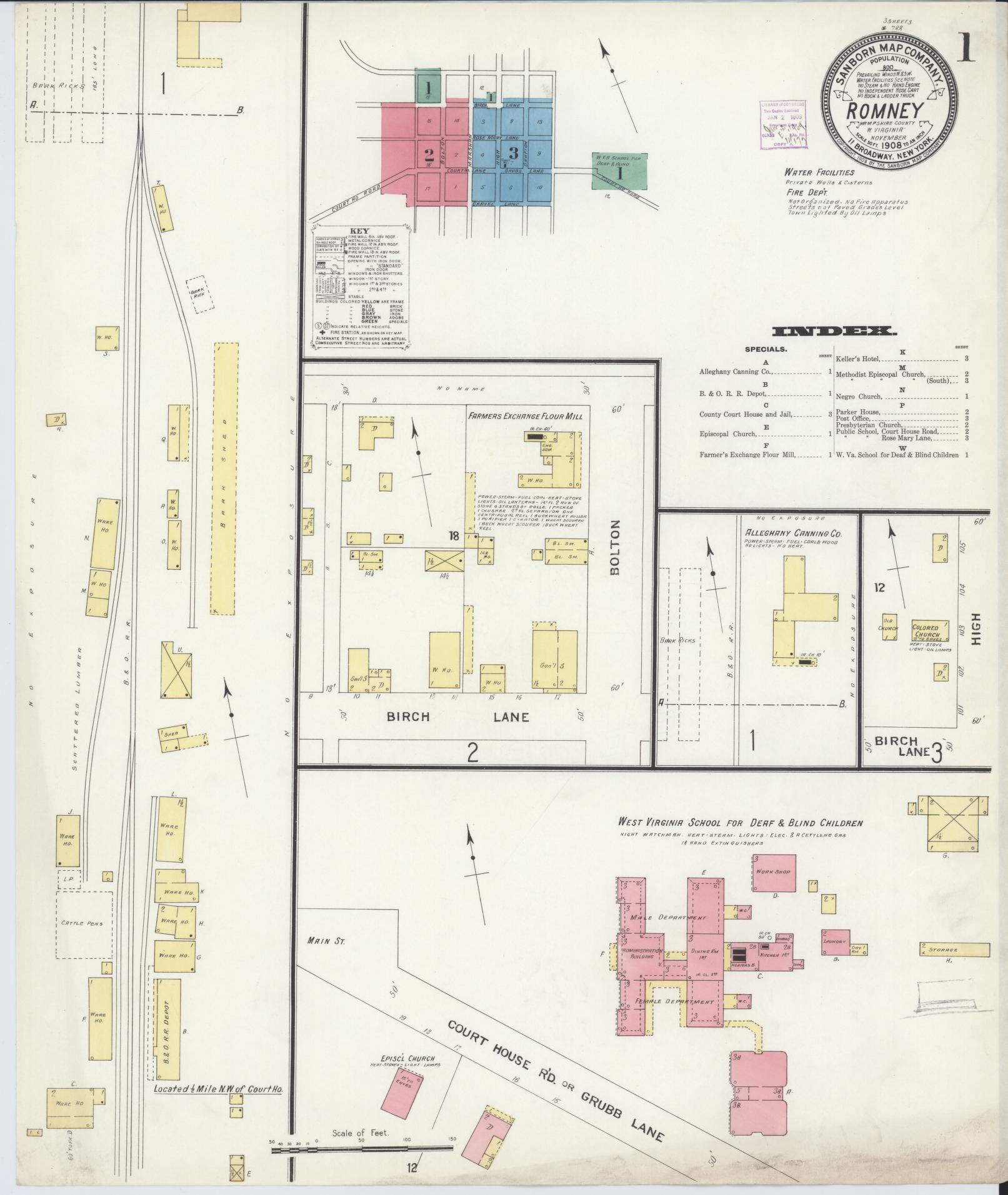 Sanborn Fire Insurance Map from Romney, Hampshire County, West Virginia (1908), Sheet #0001 - Complete Map Set gallery image, historic Sanborn map, vintage wall art, West Virginia West Virginia
