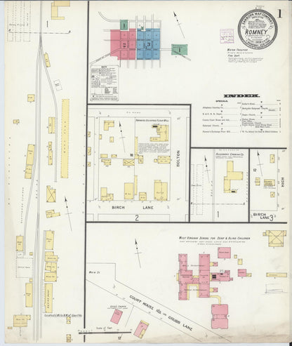 Sanborn Fire Insurance Map from Romney, Hampshire County, West Virginia (1908), Sheet #0001 - Complete Map Set gallery image, historic Sanborn map, vintage wall art, West Virginia West Virginia