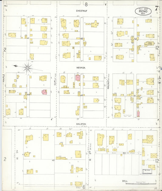 Sanborn Fire Insurance Map from Reno, Washoe County, Nevada (1904), Sheet #0007 - Historic Sanborn Fire Insurance Map Print, vintage old map wall art, antique decor, genealogy gift, Nevada Nevada map