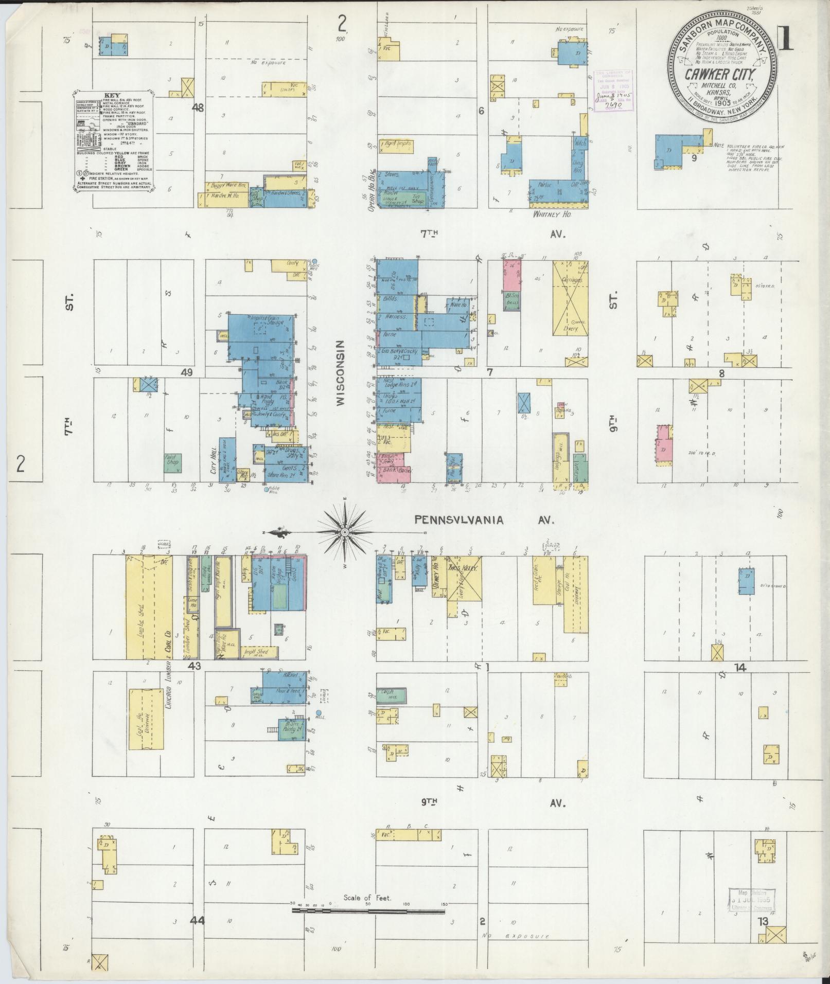 Sanborn Fire Insurance Map from Cawker City, Mitchell County, Kansas (1905), Sheet #0001 - Complete Map Set gallery image, historic Sanborn map, vintage wall art, Kansas Kansas