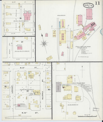Sanborn Fire Insurance Map from Joplin, Jasper County, Missouri (1891), Sheet #0011 - Historic Sanborn Fire Insurance Map Print, vintage old map wall art, antique decor, genealogy gift, Missouri Missouri map