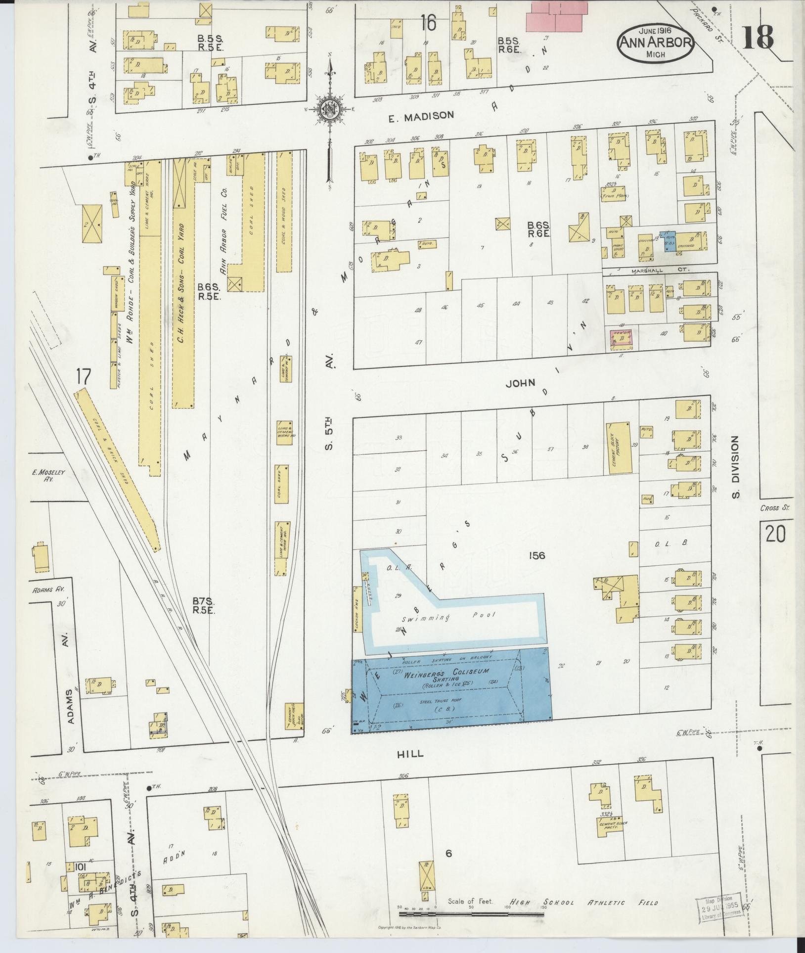 Sanborn Fire Insurance Map from Ann Arbor, Washtenaw County, Michigan (1916), Sheet #0018 - Complete Map Set gallery image, historic Sanborn map, vintage wall art, Michigan Michigan