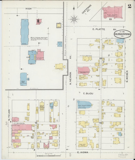 Sanborn Fire Insurance Map from Colorado Springs, El Paso County, Colorado (1892), Sheet #0002 - Historic Sanborn Fire Insurance Map Print, vintage old map wall art, antique decor, genealogy gift, Colorado Colorado map