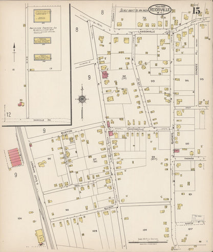 Sanborn Fire Insurance Map from Reidsville, Rockingham County, North Carolina (1922), Sheet #0015 - Complete Map Set gallery image, historic Sanborn map, vintage wall art, North Carolina North Carolina