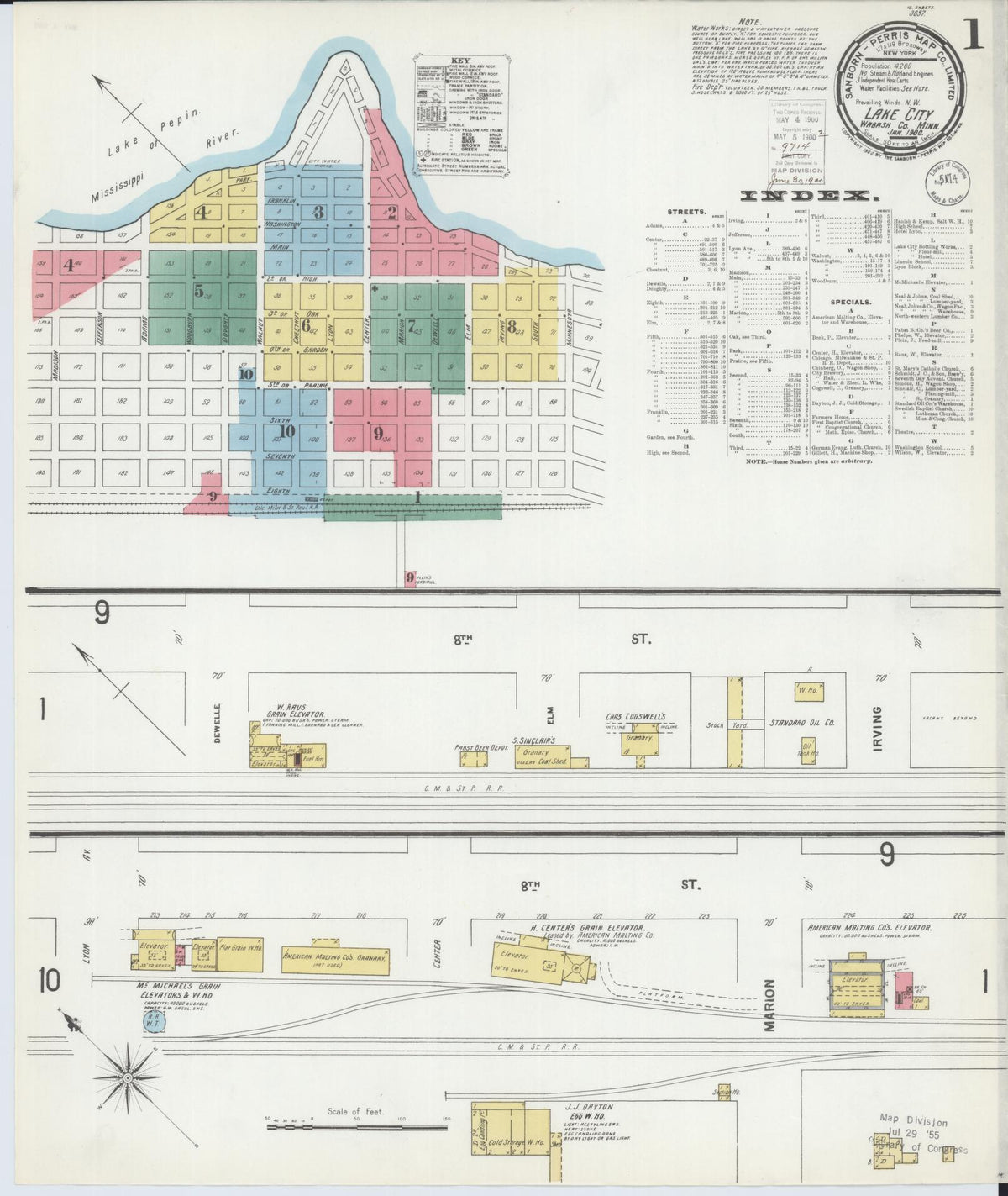 Sanborn Fire Insurance Map from Lake City, Wabasha County, Minnesota (1900), Sheet #0001 - Historic Sanborn Fire Insurance Map Print, vintage old map wall art, antique decor, genealogy gift, Minnesota Minnesota map
