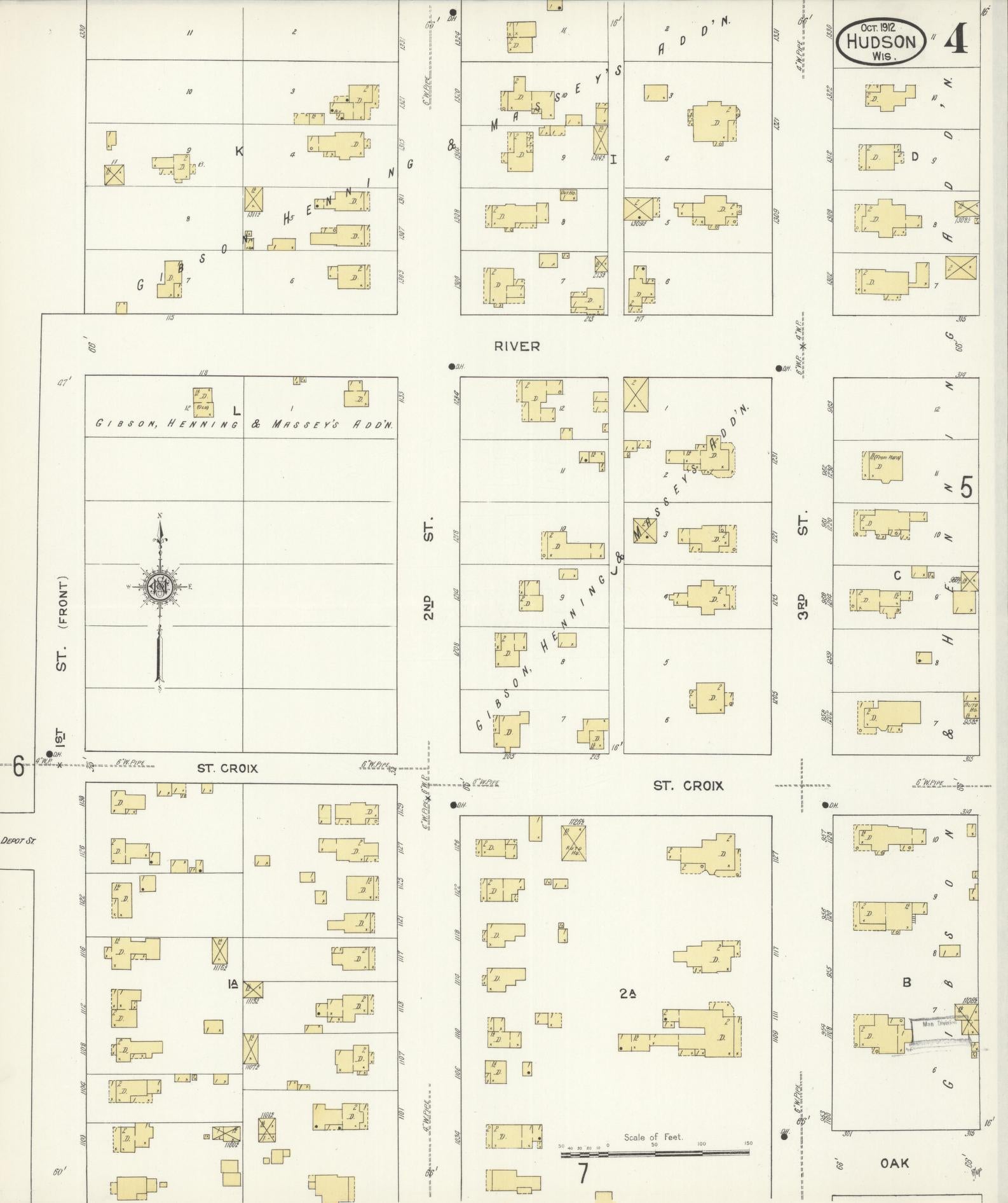 Sanborn Fire Insurance Map from Hudson, St. Croix County, Wisconsin (1912), Sheet #0004 - Historic Sanborn Fire Insurance Map Print, vintage old map wall art, antique decor, genealogy gift, Wisconsin Wisconsin map