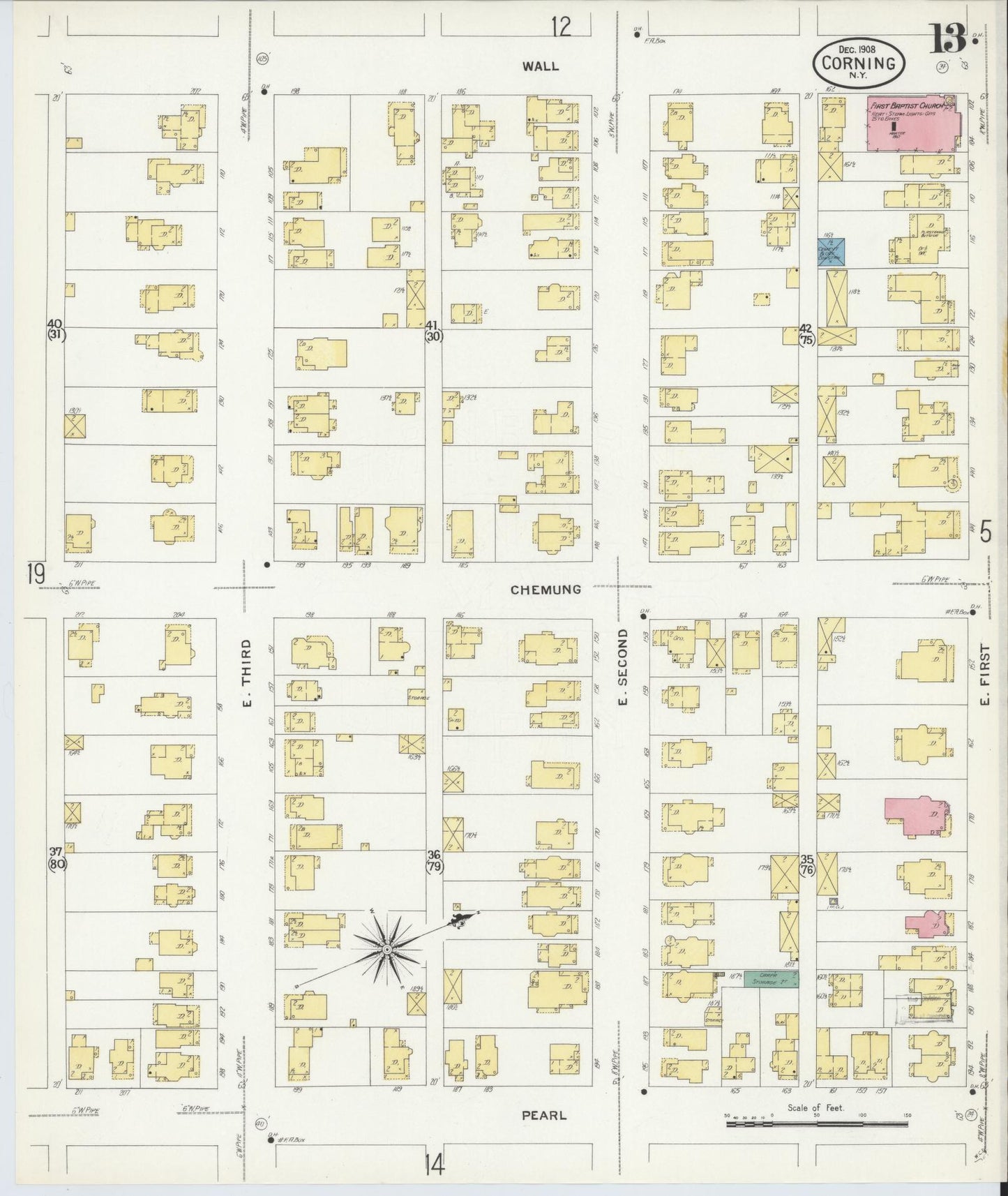 Sanborn Fire Insurance Map from Corning, Steuben County, New York (1908), Sheet #0013 - Complete Map Set gallery image, historic Sanborn map, vintage wall art, New York New York