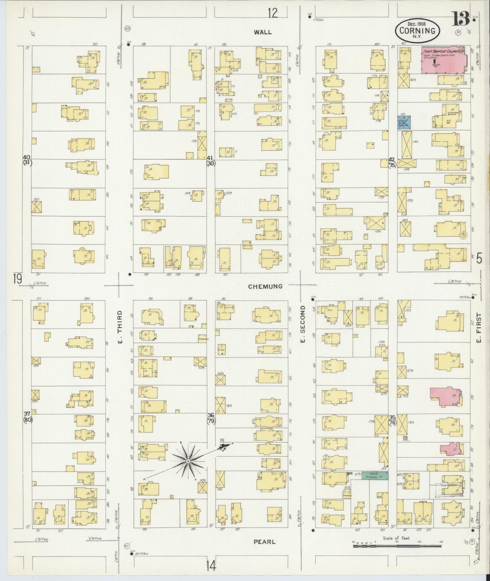 Sanborn Fire Insurance Map from Corning, Steuben County, New York (1908), Sheet #0013 - Complete Map Set gallery image, historic Sanborn map, vintage wall art, New York New York