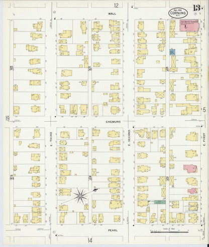 Sanborn Fire Insurance Map from Corning, Steuben County, New York (1908), Sheet #0013 - Complete Map Set gallery image, historic Sanborn map, vintage wall art, New York New York