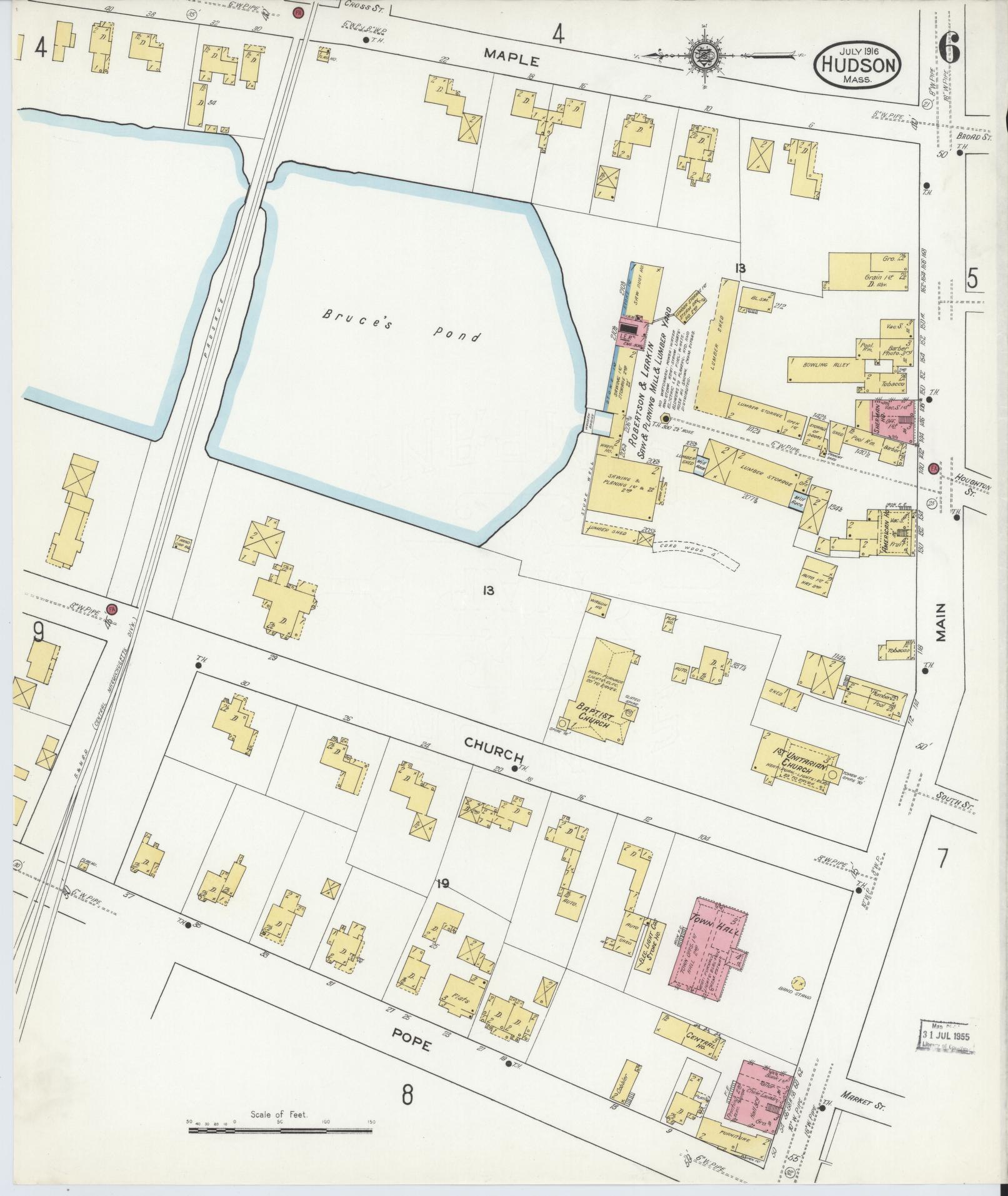 Sanborn Fire Insurance Map from Hudson, Middlesex County, Massachusetts (1916), Sheet #0006 - Historic Sanborn Fire Insurance Map Print, vintage old map wall art, antique decor, genealogy gift, Massachusetts Massachusetts map