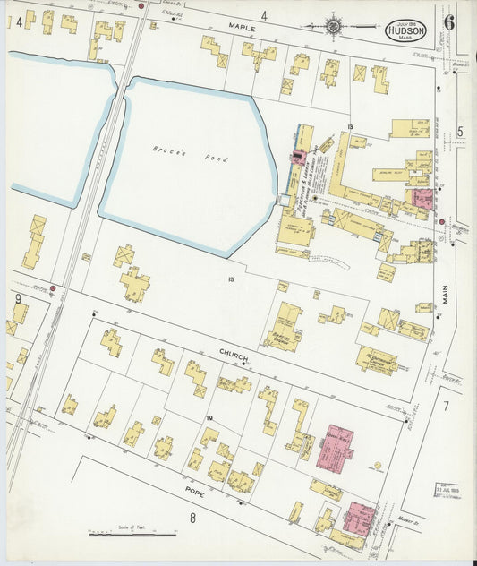 Sanborn Fire Insurance Map from Hudson, Middlesex County, Massachusetts (1916), Sheet #0006 - Historic Sanborn Fire Insurance Map Print, vintage old map wall art, antique decor, genealogy gift, Massachusetts Massachusetts map