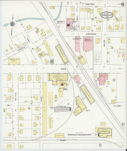 Sanborn Fire Insurance Map from Humboldt, Gibson County, Tennessee (1910), Sheet #0006 - Complete Map Set gallery image, historic Sanborn map, vintage wall art, Tennessee Tennessee