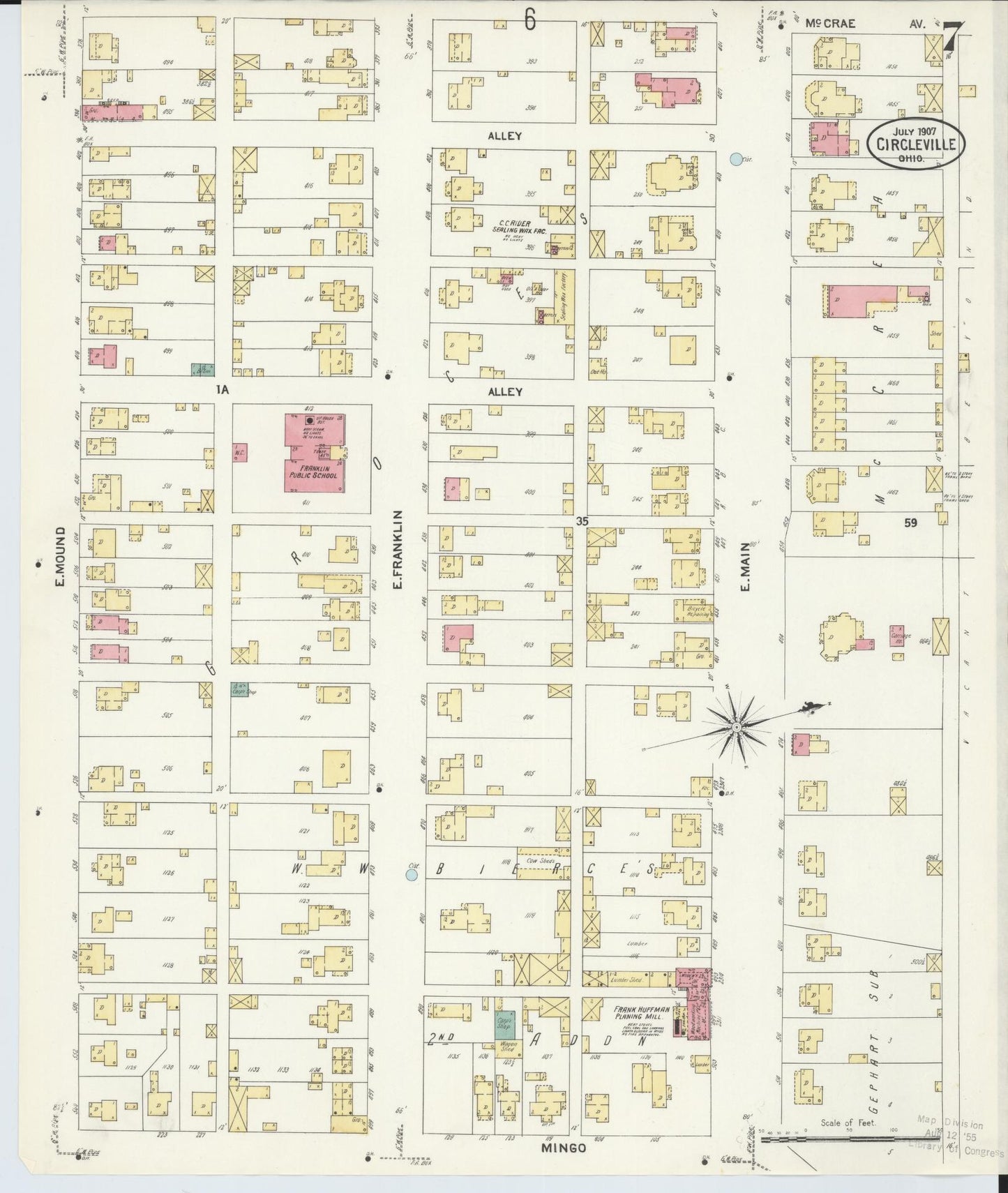 Sanborn Fire Insurance Map from Circleville, Pickaway County, Ohio (1907), Sheet #0007 - Historic Sanborn Fire Insurance Map Print, vintage old map wall art, antique decor, genealogy gift, Ohio Ohio map