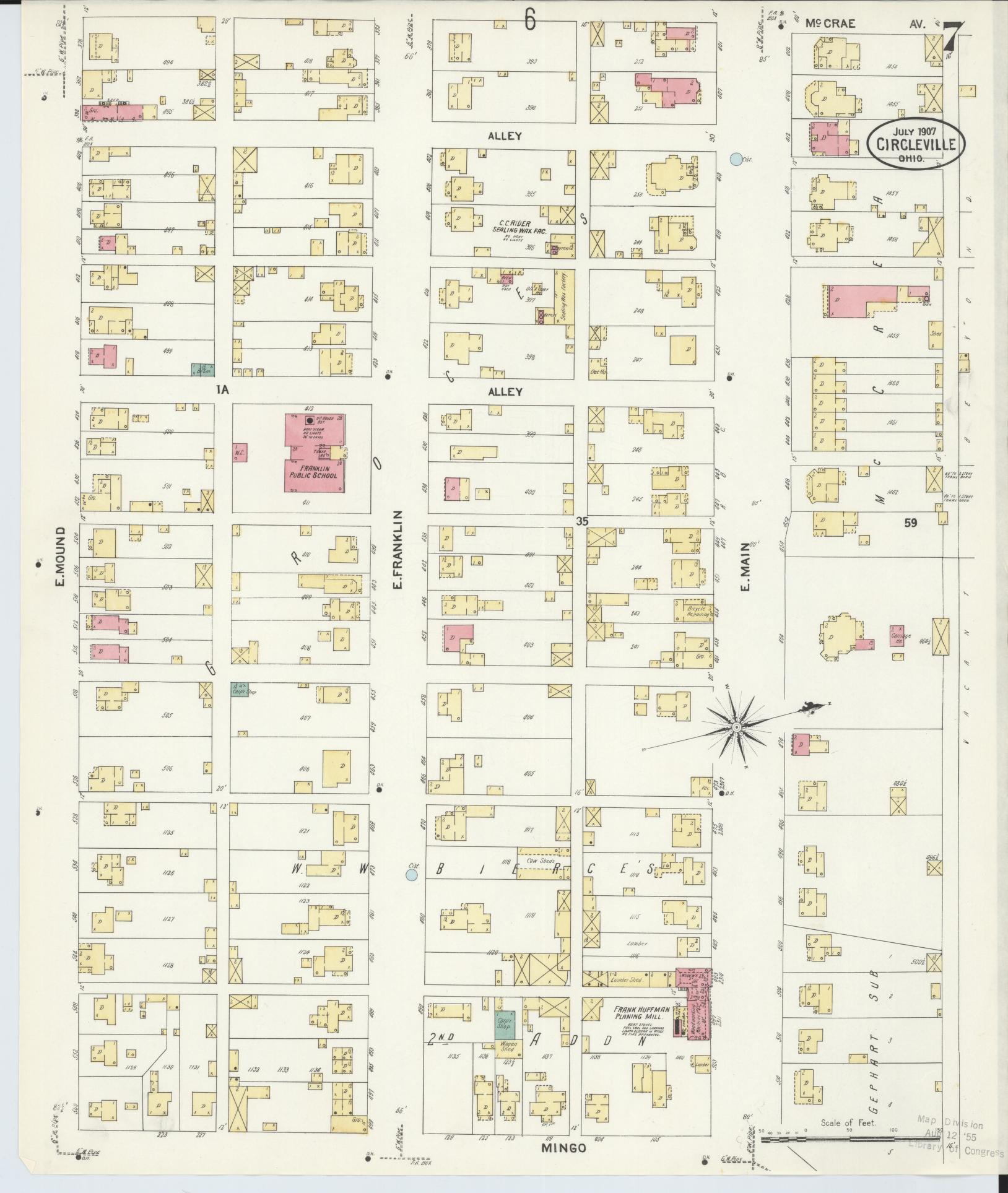 Sanborn Fire Insurance Map from Circleville, Pickaway County, Ohio (1907), Sheet #0007 - Historic Sanborn Fire Insurance Map Print, vintage old map wall art, antique decor, genealogy gift, Ohio Ohio map