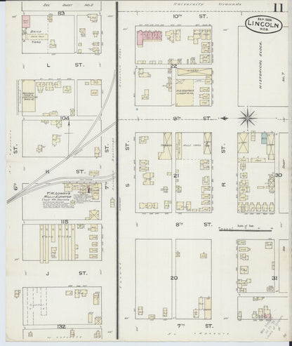 Sanborn Fire Insurance Map from Lincoln, Lancaster County, Nebraska (1886), Sheet #0011 - Complete Map Set gallery image, historic Sanborn map, vintage wall art, Nebraska Nebraska