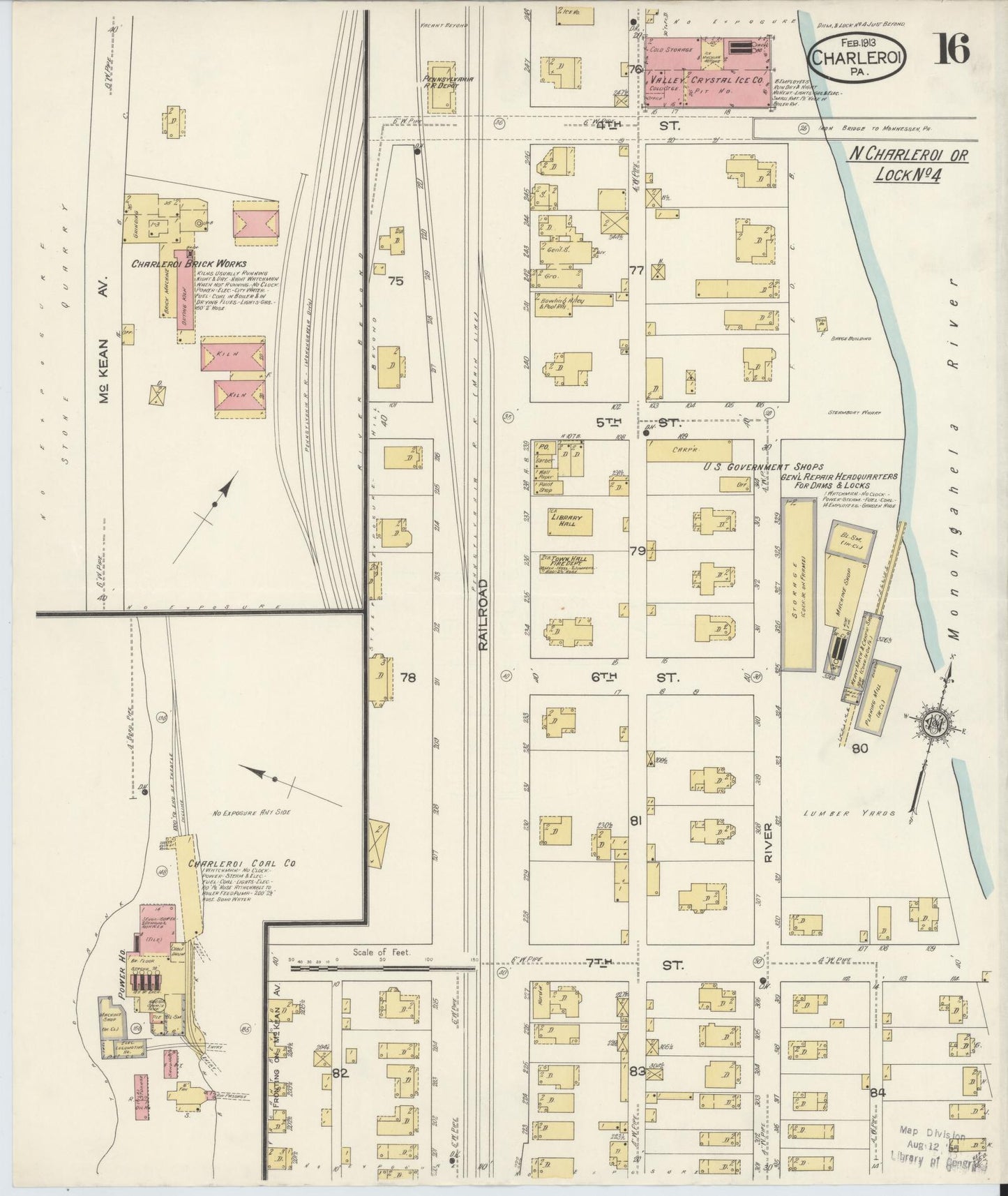 Sanborn Fire Insurance Map from Charleroi, Washington County, Pennsylvania (1913), Sheet #0016 - Historic Sanborn Fire Insurance Map Print, vintage old map wall art, antique decor, genealogy gift, Pennsylvania Pennsylvania map