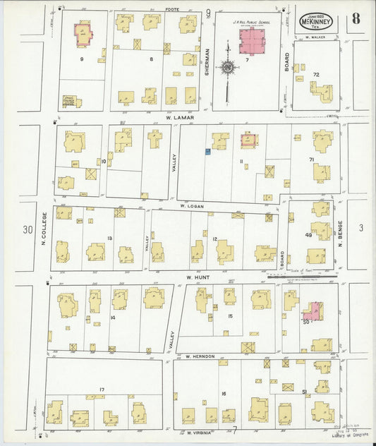 Sanborn Fire Insurance Map from McKinney, Collin County, Texas (1920), Sheet #0008 - Historic Sanborn Fire Insurance Map Print, vintage old map wall art, antique decor, genealogy gift, Texas Texas map