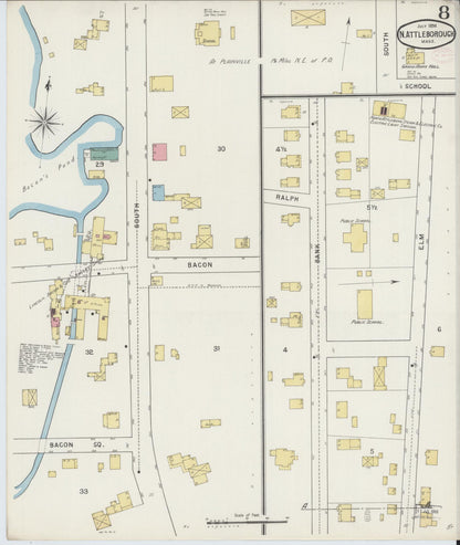 Sanborn Fire Insurance Map from North Attleborough, Bristol County, Massachusetts (1894), Sheet #0008 - Historic Sanborn Fire Insurance Map Print, vintage old map wall art, antique decor, genealogy gift, Massachusetts Massachusetts map