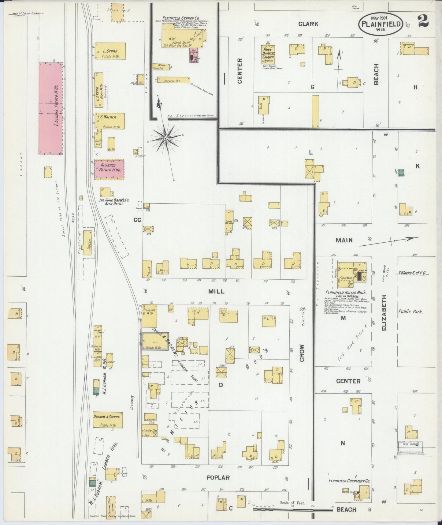 Sanborn Fire Insurance Map from Plainfield, Waushara County, Wisconsin (1901), Sheet #0002 - Complete Map Set gallery image, historic Sanborn map, vintage wall art, Wisconsin Wisconsin